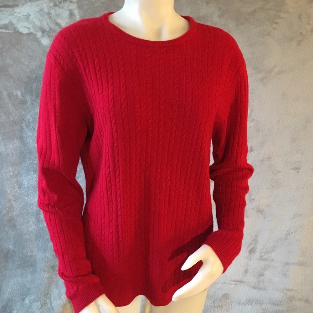 Red Cable Knit Long Sleeve Sweater